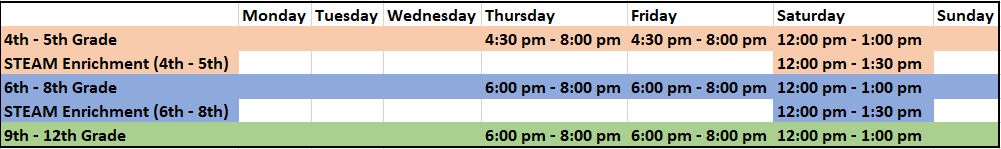 2021 tutoring schedule